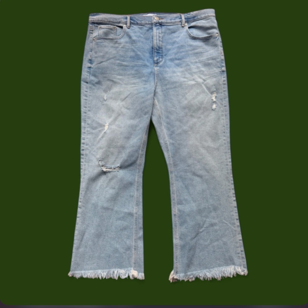 LOFT Light Blue Frayed Straight Jeans